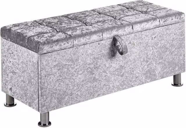 Kelvenix Grey Velvet Storage Ottoman Seat Stool Bench W/D/H: 102 x 42 x 46 cm – 1