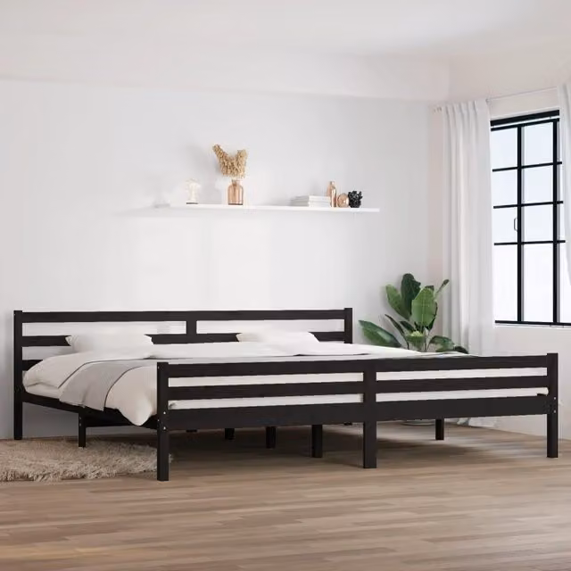 Berkfield Home Black Solid Wood Pine Bed Frame W/D/H: 200 x 200 cm