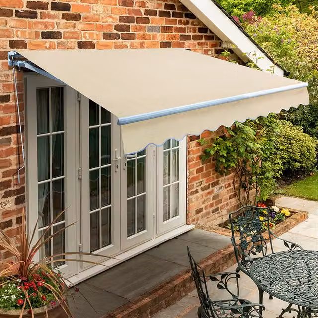 Primrose Manual Retractable Wall-Mounted Awning with Folding Arms in White/Beige, W: 300 cm, D: 250 cm