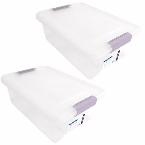 Libbi Lou Stackable Plastic Storage Boxes with Lids, 12 Litre, Transparent (Set of 2)
