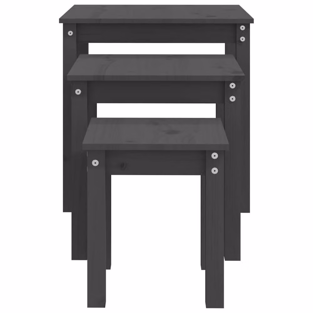 Berkfield Home Set of 3 Nesting Tables in Grey Solid Pine Wood – 4