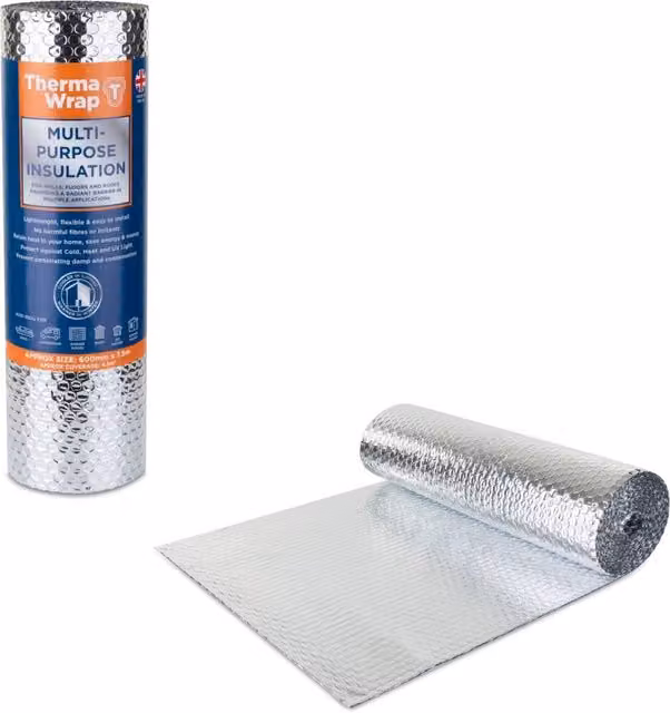 Thermawrap All Purpose Foil Bubble Wrap Insulation, Silver, W: 60 cm, L: 7.5 m