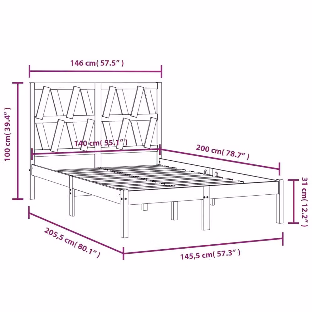Berkfield Home Solid Wood Pine Bed Frame in Brown, W/D/H: 140 x 200 cm – 2