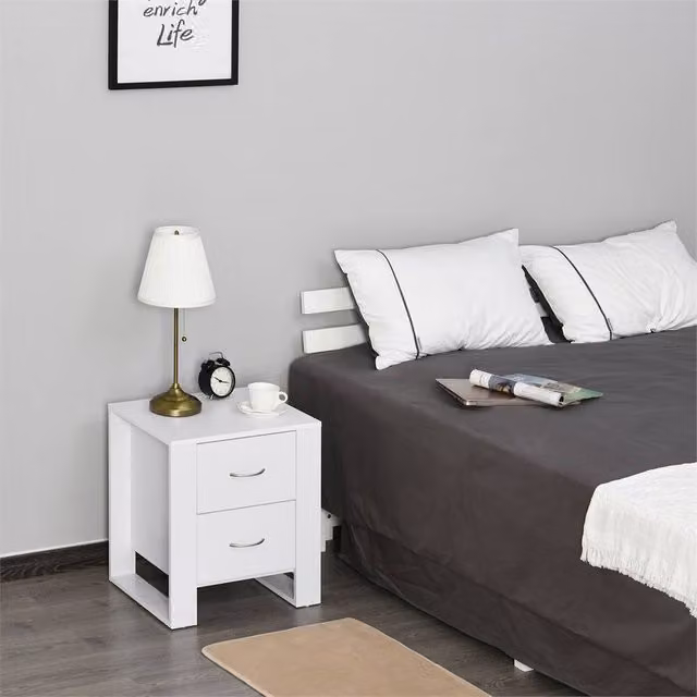 EONLION White Solid Wood Bedside Table Cabinet with Drawers