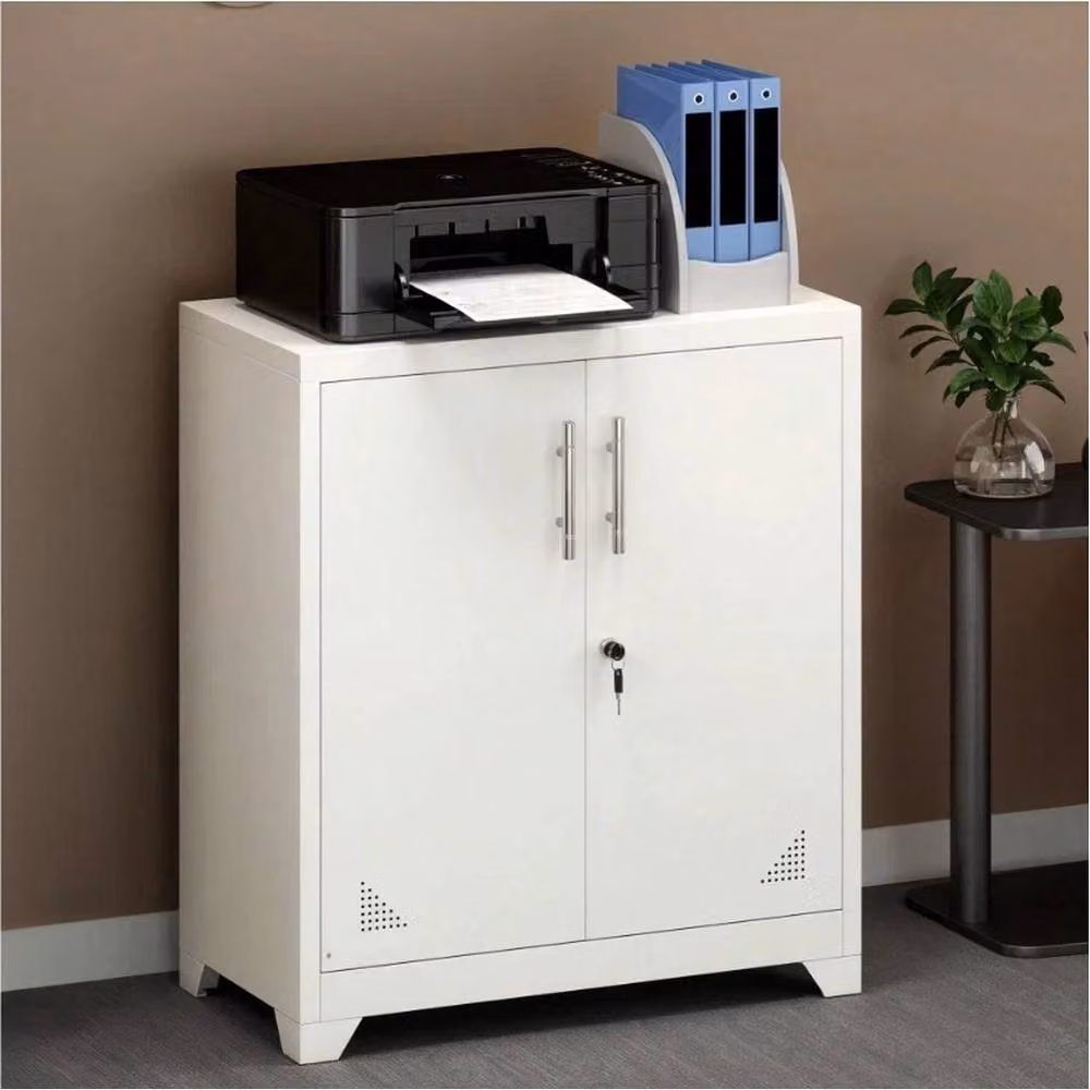 VOGREX White Metal Lockable Office Cabinet with Adjustable Shelves and Hinged Doors – 2