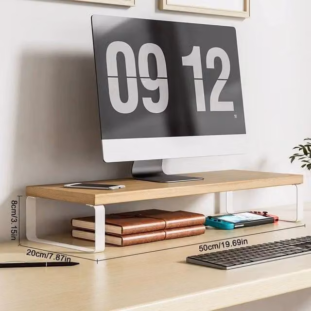 EONLION White and Sand Wood Desktop Monitor Stand Screen Riser Shelf, Width: 100 cm – 1