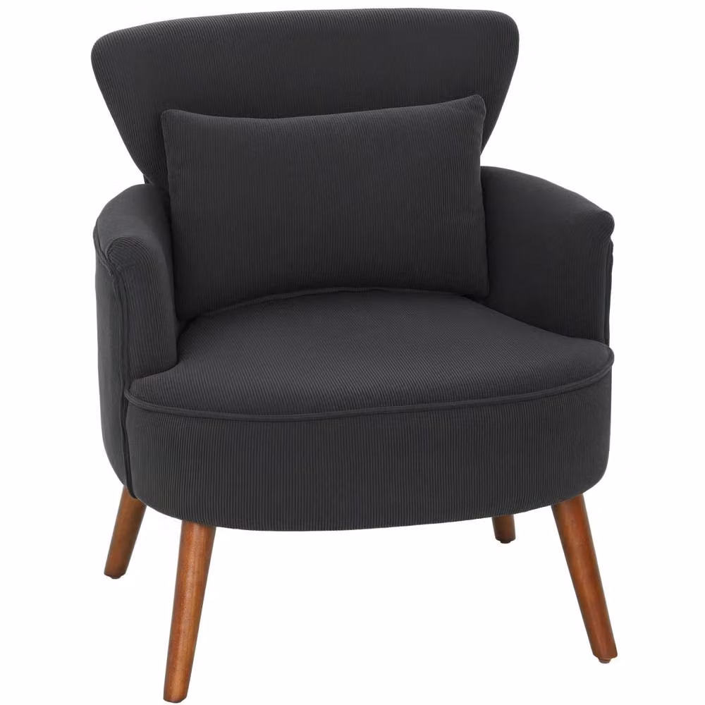 Wyld Haus Mielyo Black Corduroy Retro Accent Armchair with Solid Wood Frame, W/D/H: 78.0 x 69.0 x 69.5 cm – 2