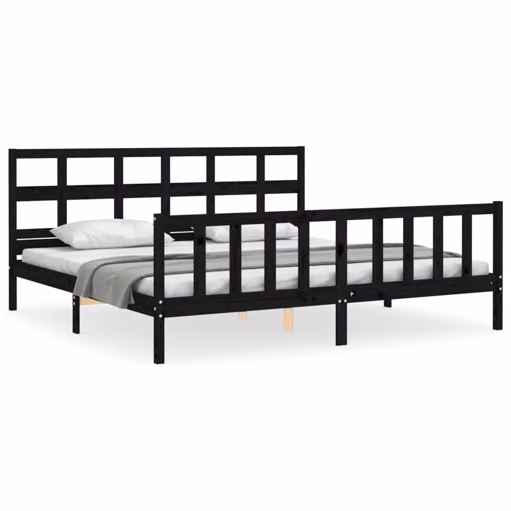 Berkfield Home Solid Wood Bed Frame with Headboard in Black, 200 x 200 cm – 2