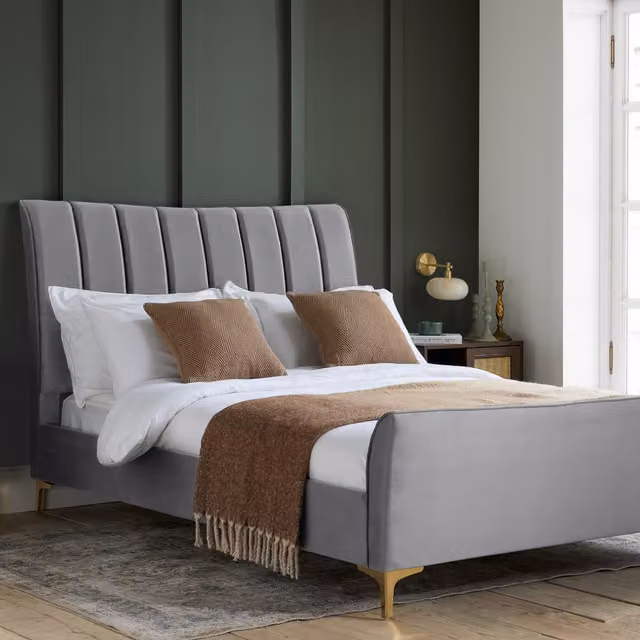 Birlea Clover Upholstered Velvet Bed in Grey and Gold