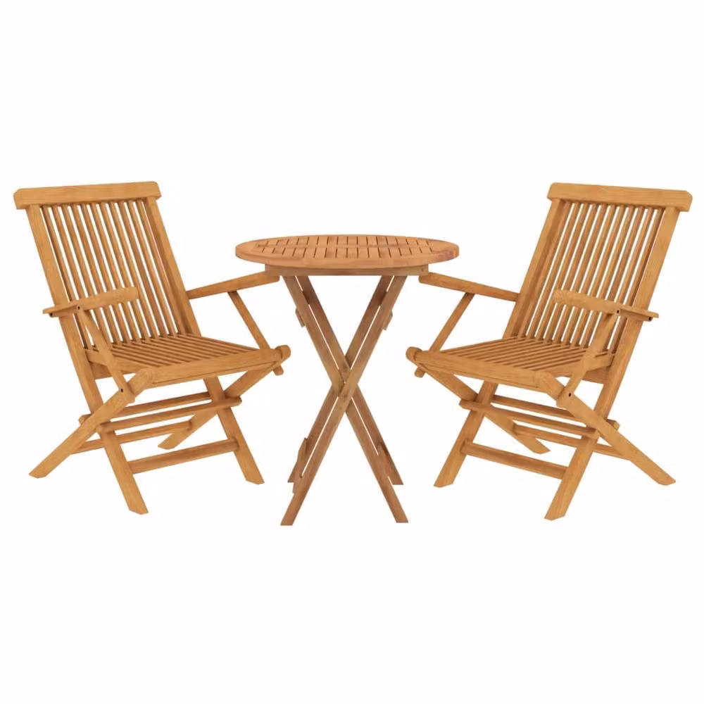 Berkfield Home 3 Piece Classic Garden Dining Set in Brown Solid Teak Wood – 3