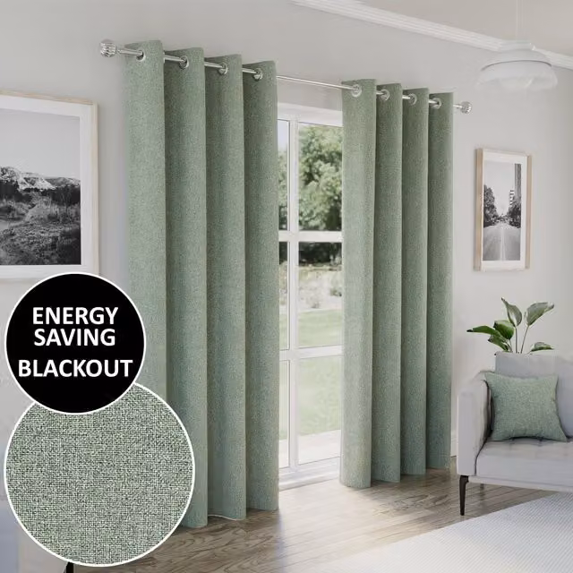 Enhanced Living Dallas Green Blackout Pencil Pleat Thermal Insulating Curtains, Width: 137 cm, Height: 117 cm