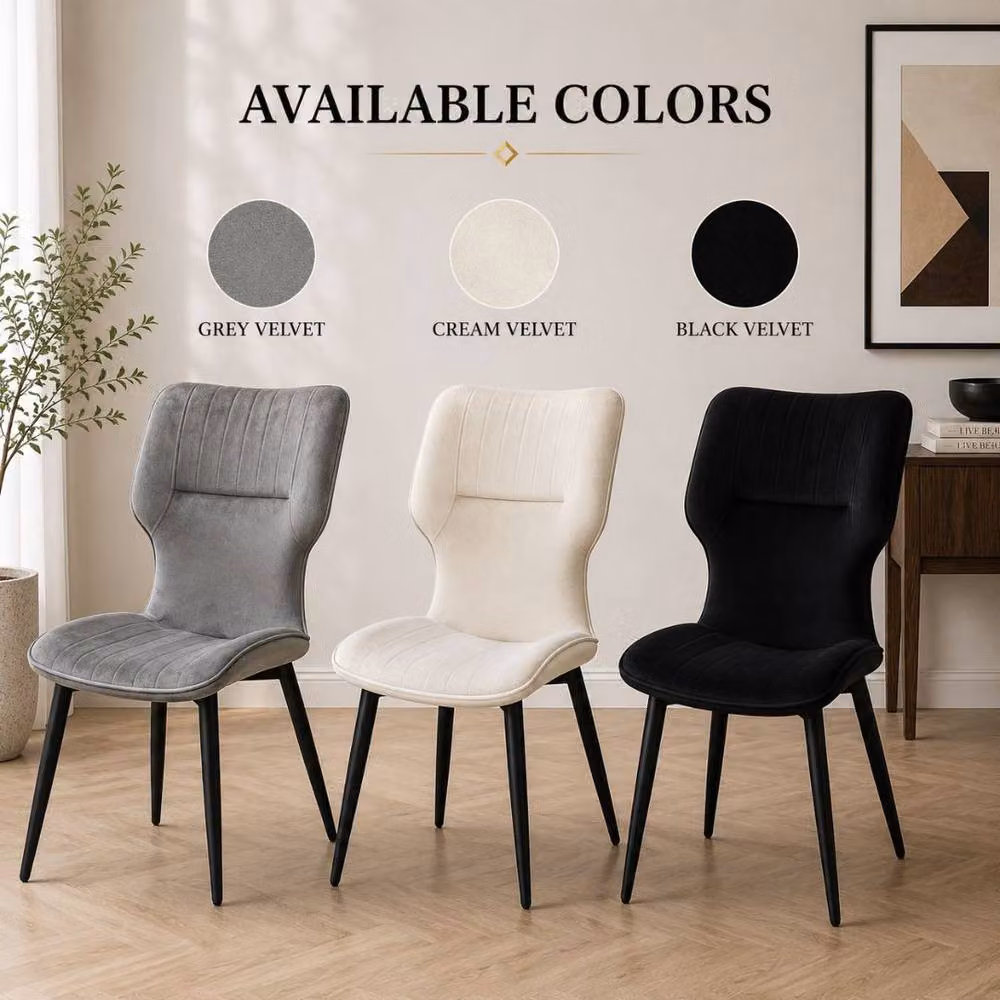 Stratus Interiors Windsor Winged Velvet Dining Chair with Black Metal Legs – 3