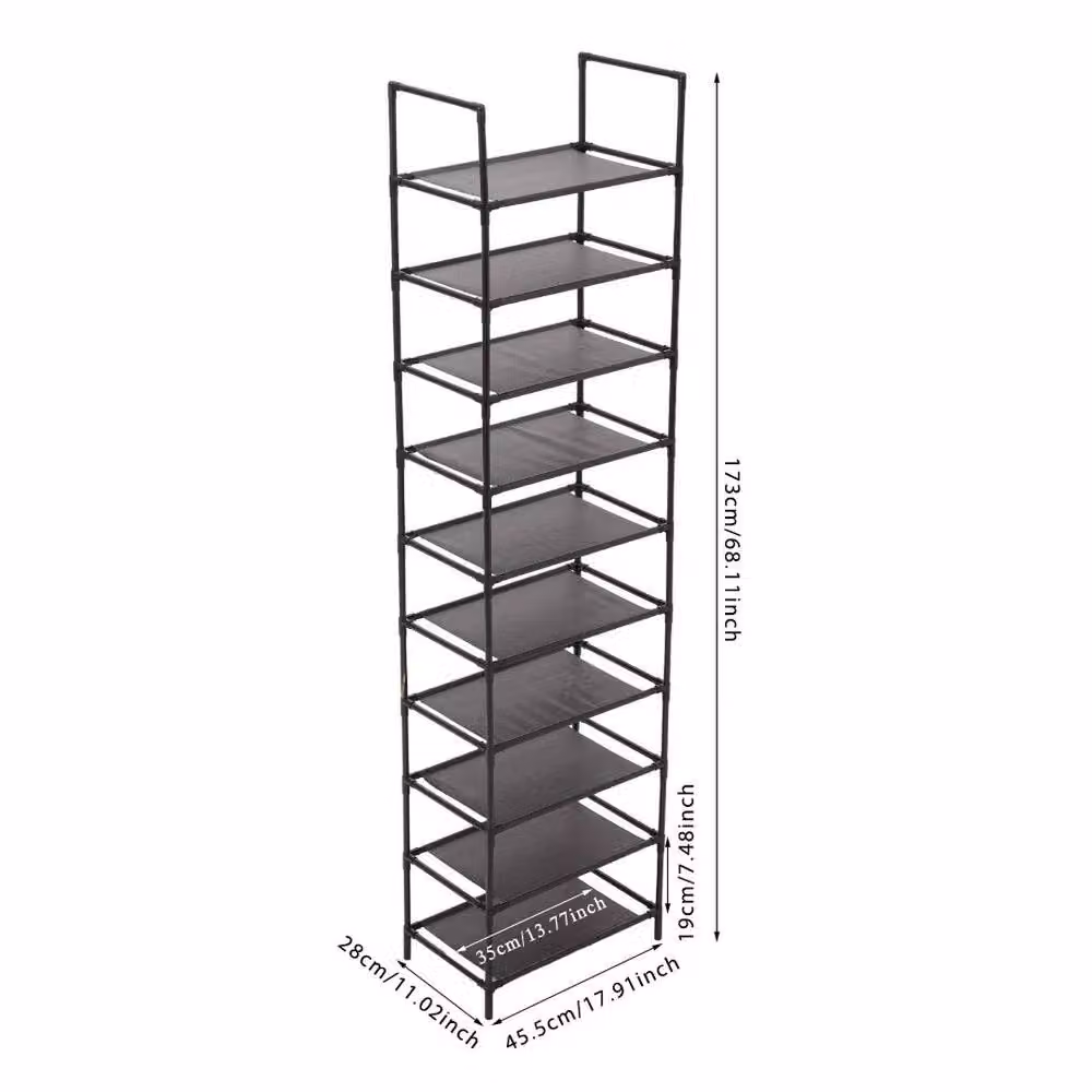 EONLION 10 Tier Freestanding Metal Shoe Rack Organiser in Black, Width: 50 cm – 2