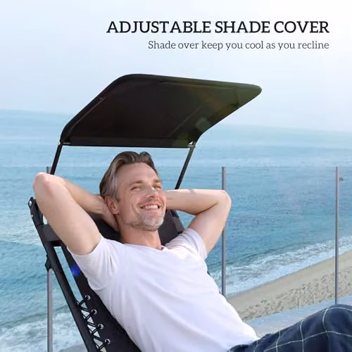 Outsunny Zero Gravity Lounger Chair with Sun Canopy in Black – 5