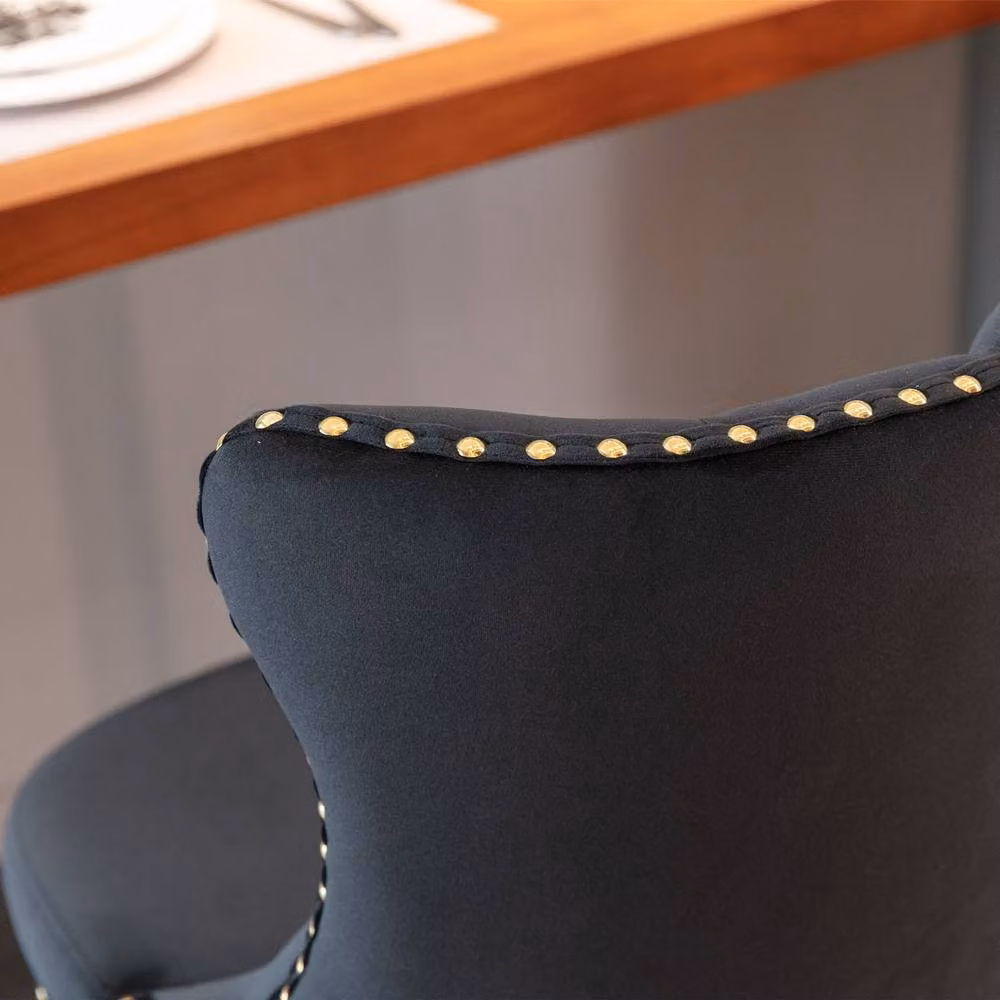 Modern Home Touch Set of 4 Luxury Velvet Adjustable Swivel Bar Stools with Gold Metal Base in Black – 6