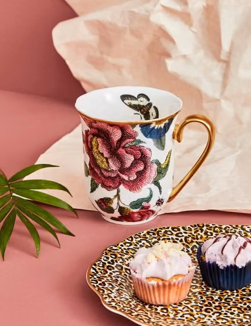 Spode Creatures of Curiosity Floral Bone China Mug in White and Gold