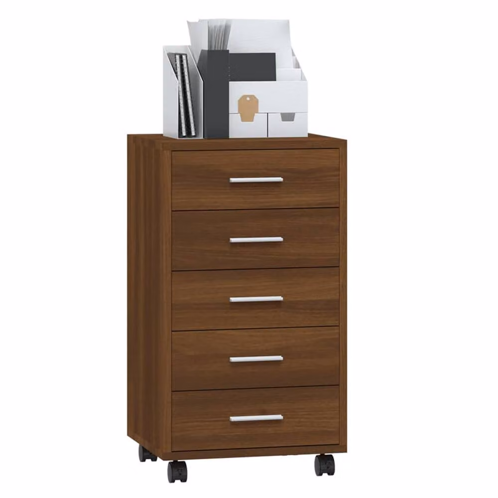 Berkfield Home Brown Oak Drawer Cabinet with Castors – 3