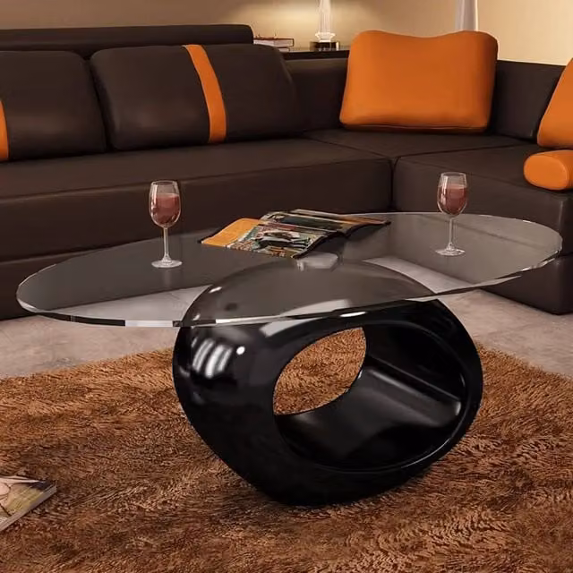 Berkfield Home Modern Coffee Table with Oval Glass Top in High Gloss Black