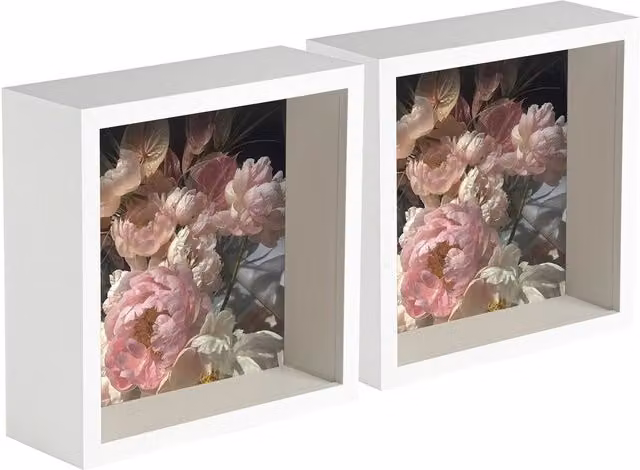 Nicola Spring Pack of 2 White Square 3D Deep Box Photo Frames, W/H: 15.24 x 15.24 cm