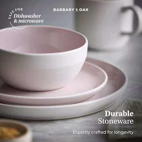 Barbary & Oak Oslo 16 Piece Stoneware Dinner Set in White and Powder Pink – 3