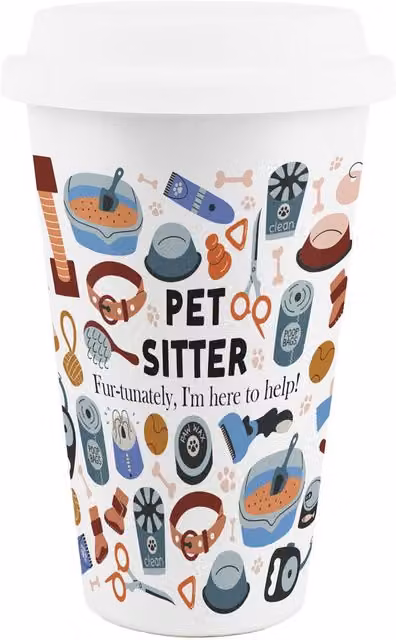 Purely Home Novelty Pet Sitter Ceramic Travel Mug, White