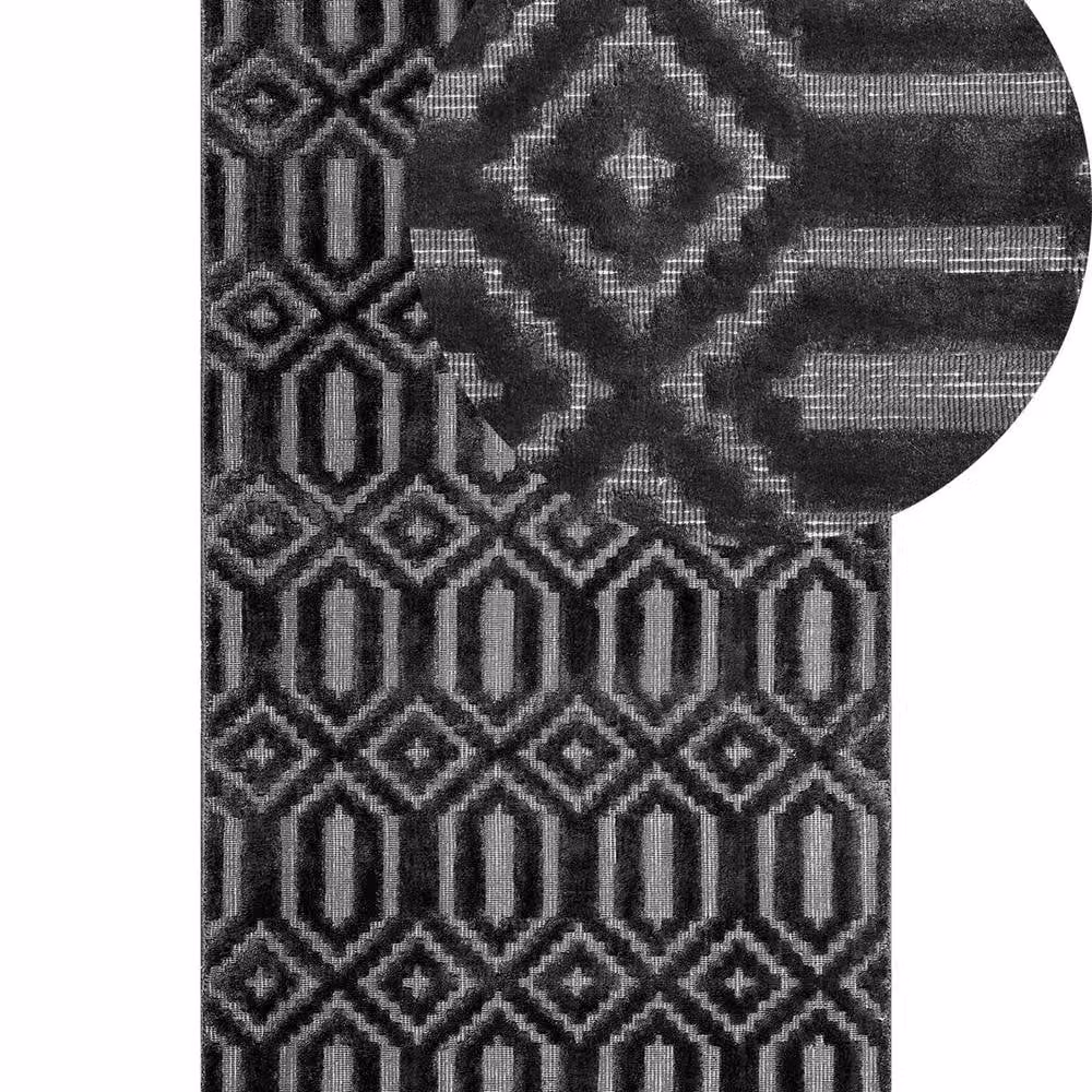 Wyld and Coco Grey Viscose Geometric Hand-Woven Flatweave Rectangular Rug W: 80 cm, L: 150 cm – 1