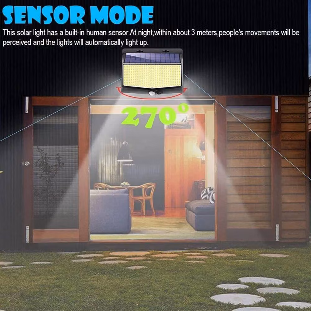 NESTLUNE 468 LED Solar Powered PIR Motion Sensor Wall Light in Black – 6