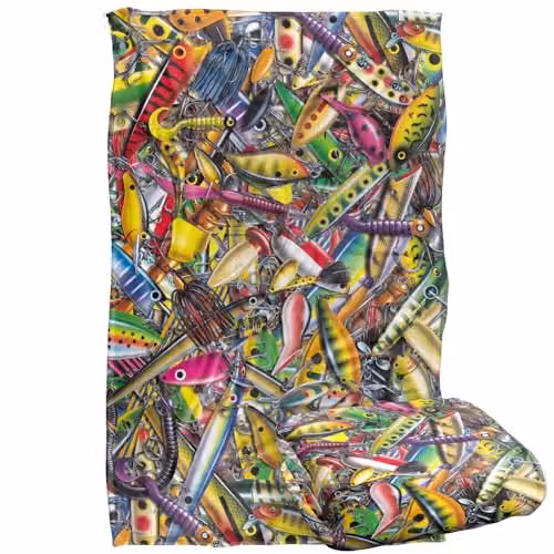 JQ Licensing Fishing Lures Silky Touch Super Soft Fleece Throw Blanket, Multicolour, W: 91 cm, H: 147 cm