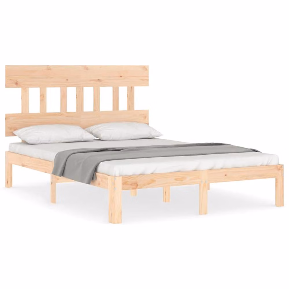 Berkfield Home Solid Wood Pine Bed Frame with Headboard in Brown, W/D/H: 140 x 190 cm – 1