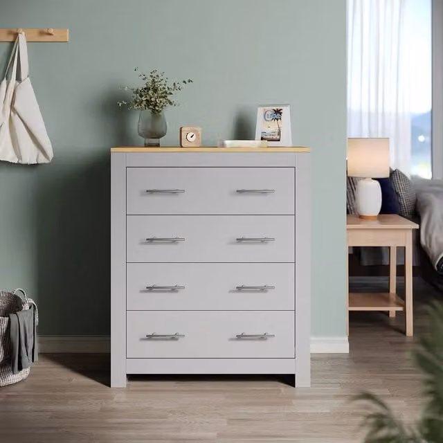 ERGOVEXA 4 Drawer Chest of Drawers and Bedside Cabinet in Grey