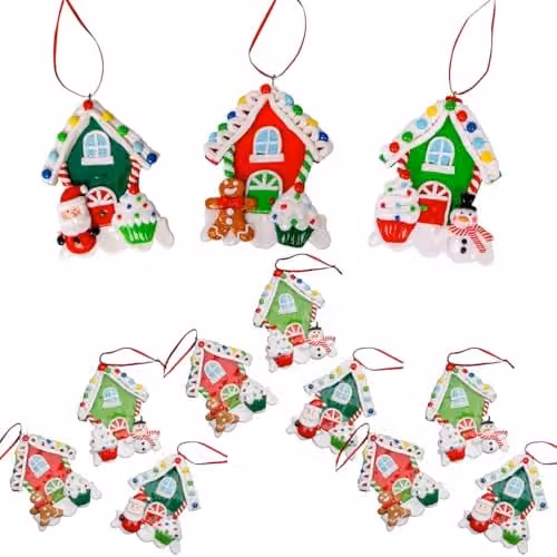 Shatchi 12-Piece Multicolour Christmas Tree Hanging Decoration Set with Santa, Snowman and Animal Pendants – 1