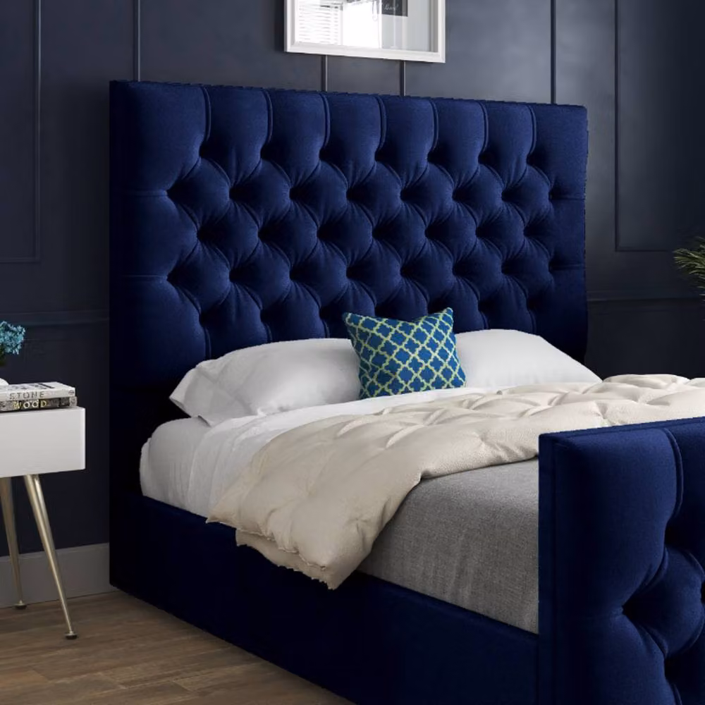 KDMD Rothwell Chesterfield Upholstered Velvet Bed Frame, Blue, W/D/H: 90 x 200 cm – 4