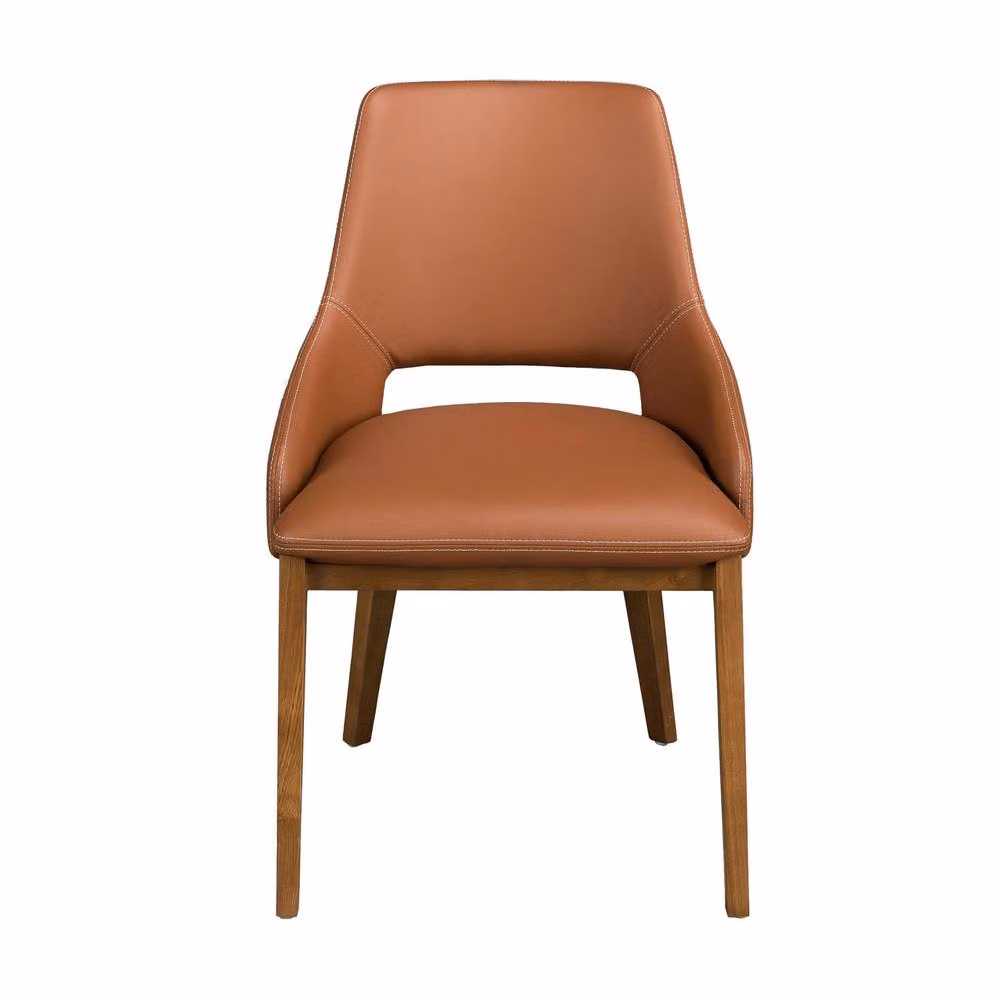 Angel Cerda Brown Leatherette Dining Chair with Walnut Legs – 2