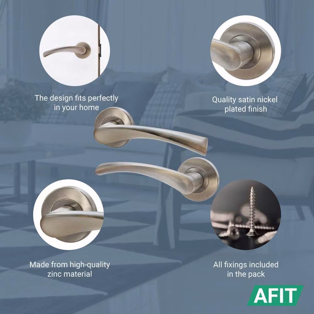AFIT Novi Range Satin Nickel Internal Twist Door Handles, 3 Pairs, Silver – 3