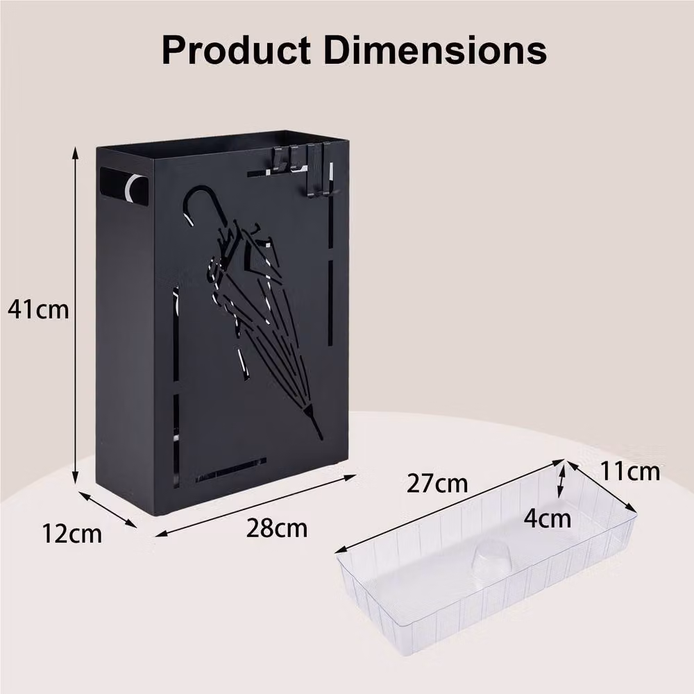 Gymax Metal Cutout Umbrella Stand with 4 Hanging Hooks and Removable Tray, Black – 3
