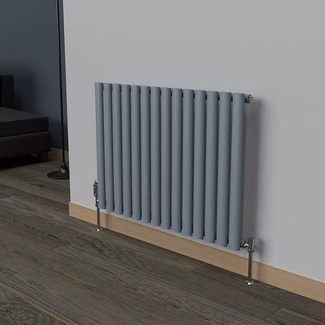 Lux Heat Oval Horizontal Coloured Radiator in Grey, W: 78 cm, H: 60 cm