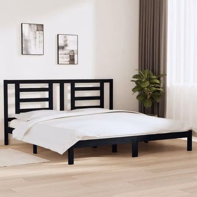 Berkfield Home Black Solid Wood Pine Bed Frame W/D/H: 200 x 200 cm – 1