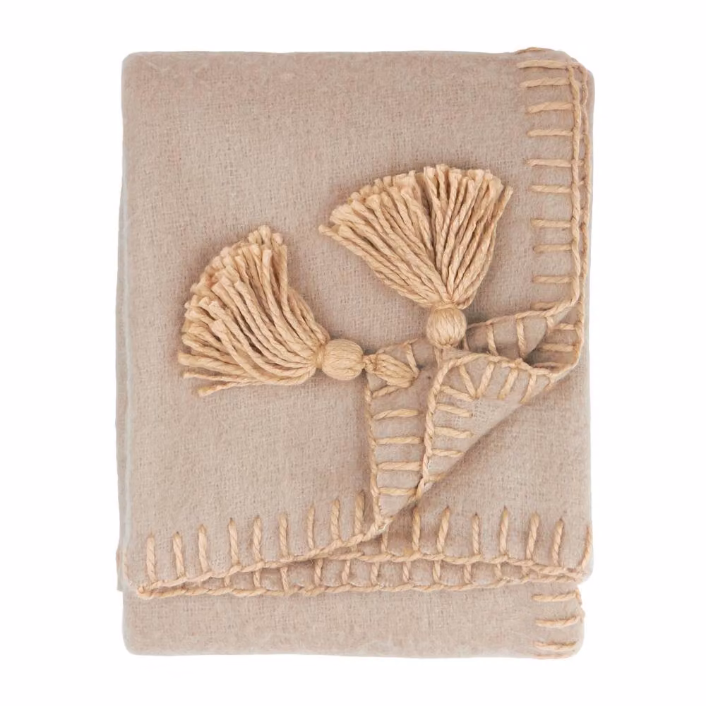 Yard Lowen Wool Blend Brushed Throw in Beige, W: 130 cm, D: 170 cm – 2