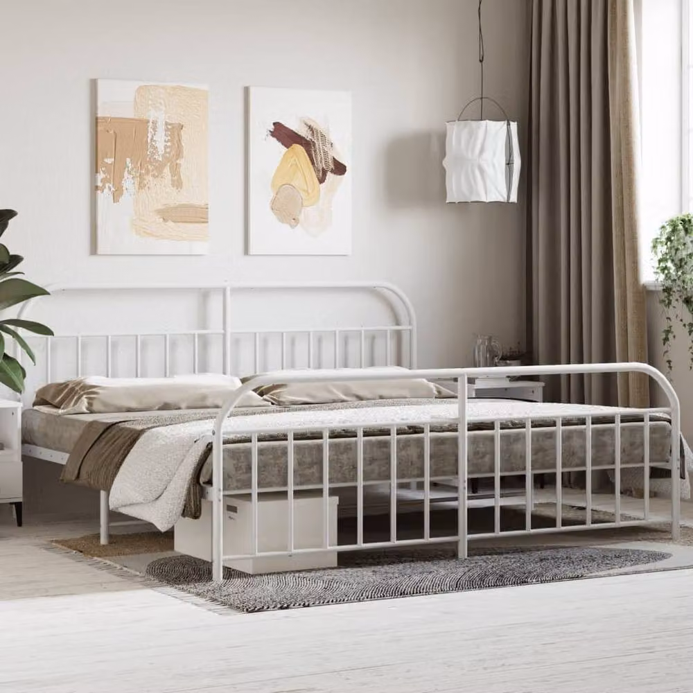 Berkfield Home Metal Bed Frame with Headboard and Footboard in White, 200 x 200 cm – 2