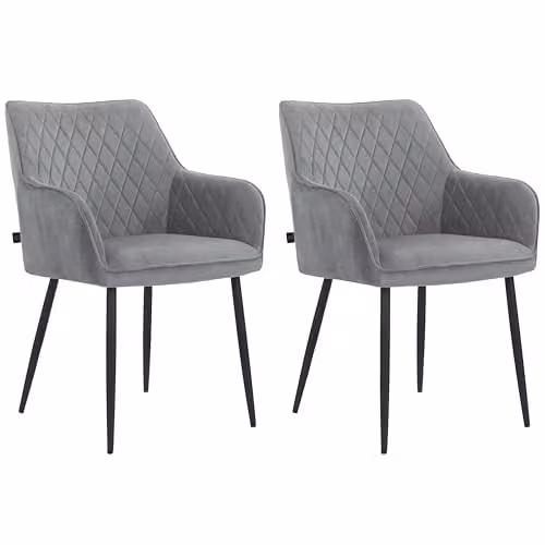 Dorel Home Furnishings Elvira Dining Chairs in Grey Velvet, 2 Pack, W: 56 cm, D: 62 cm, H: 86 cm