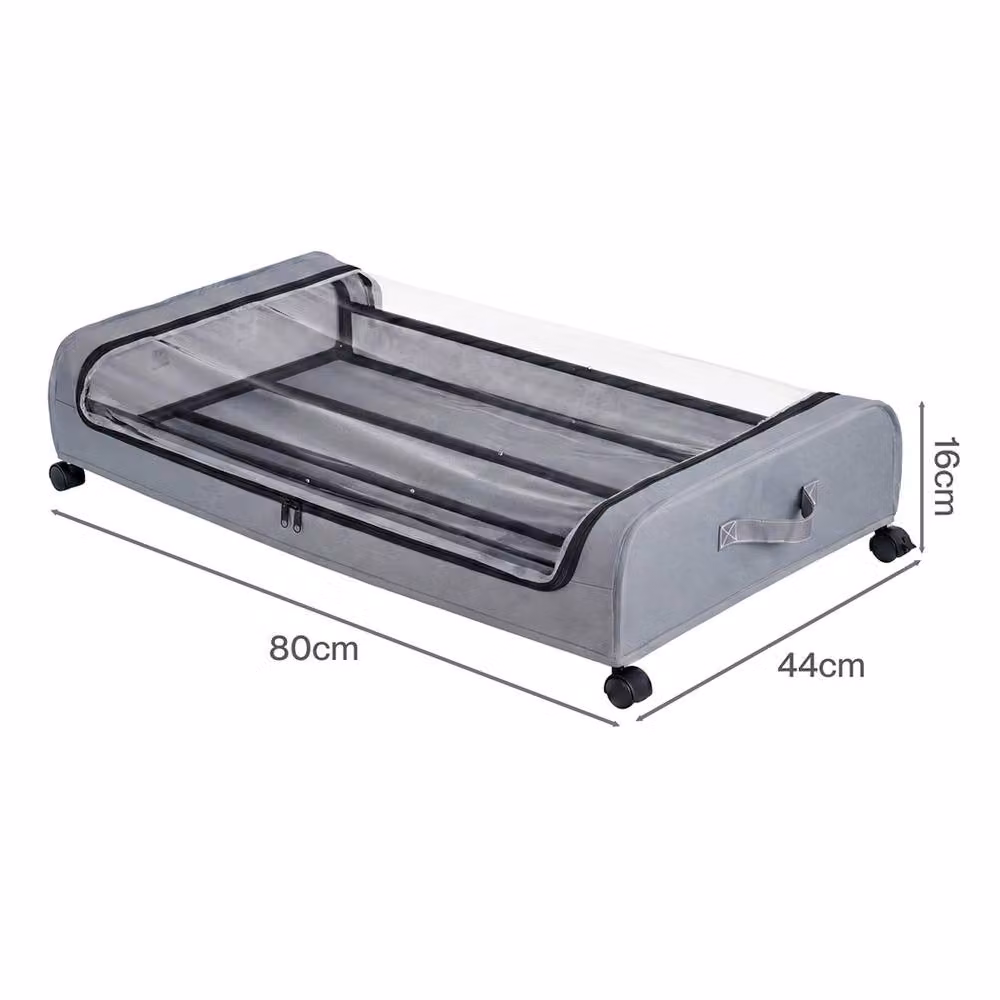 Levede Set of 2 Underbed Storage Boxes with Lids and Wheels, Grey Oxford Fabric – 3