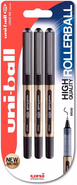 Uni-Ball Rollerball Pens, Pack of 3, Black and Gold Ink