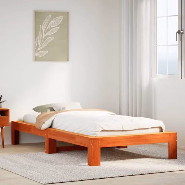 Berkfield Home Wax Brown Solid Wood Pine Bed Frame W/D/H: 90 x 200 cm