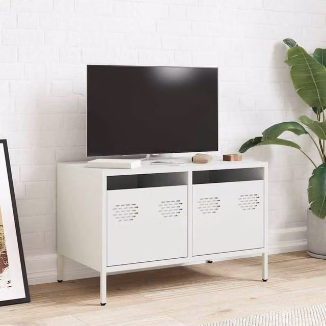 Berkfield Home White Industrial TV Cabinet in Matt Cold-rolled Steel, W/D/H: 68 x 39 x 43.5 cm – 1