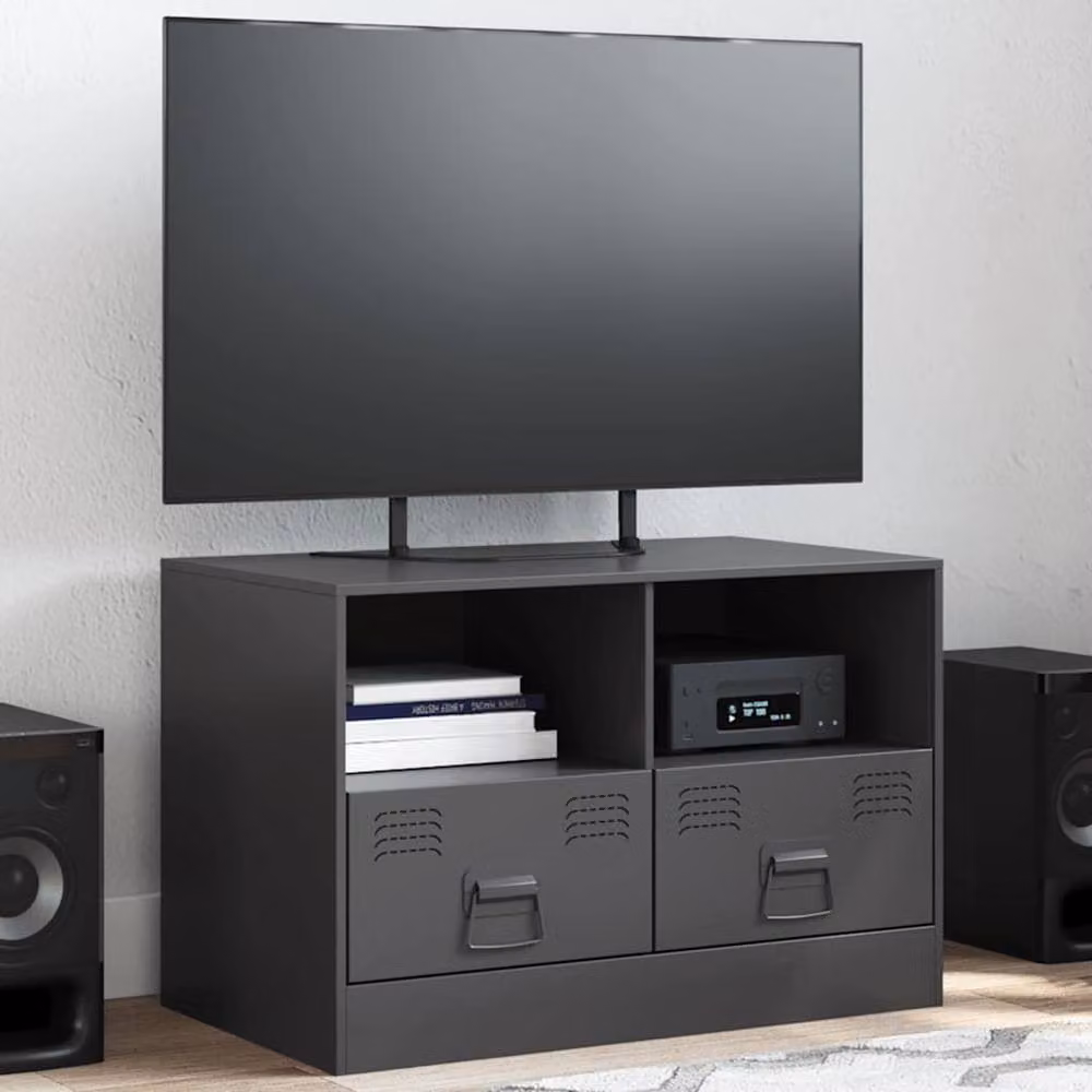 Berkfield Home Black Matt Metal TV Cabinet W: 67 cm, D: 39 cm, H: 44 cm – 2