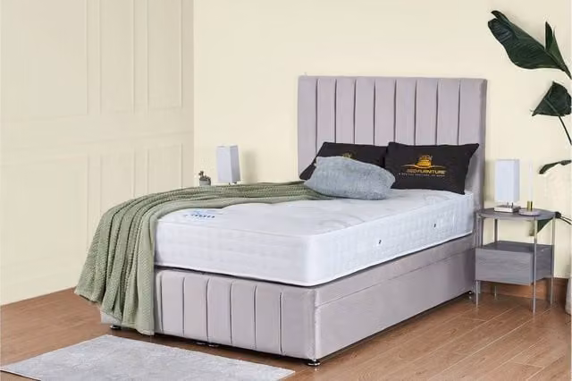UK Bed Furniture Hamilton Silver Grey Fabric Upholstered Ottoman Storage Divan Bed with End Lift and 54 Inch Headboard, W/D/H: 140 x 200 cm