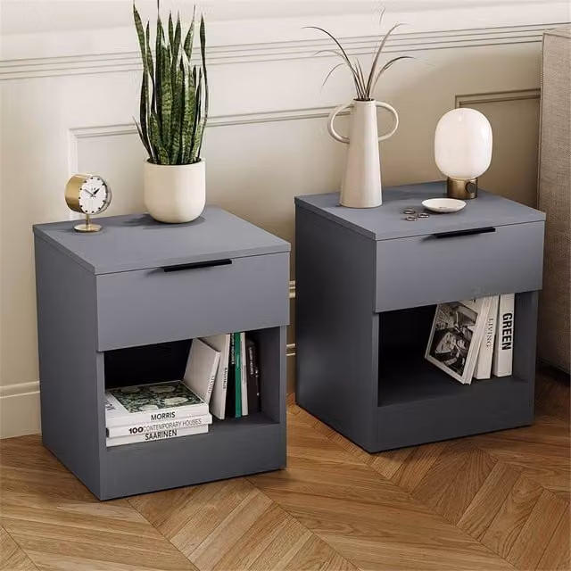 FORGEVIO Set of 2 Grey 1 Drawer Modern Wood Storage Units