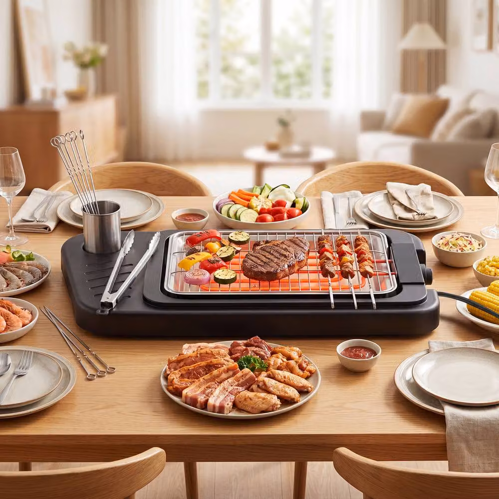 Costway 1500W 2-in-1 Electric BBQ Grill with Detachable Stand and Dual Plates, Black – 10