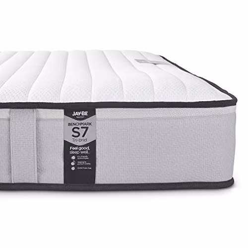 Jay-Be Benchmark S7 Tri-brid Hybrid Mattress, White, W/D/H: 120 x 190 x 21 cm – 1