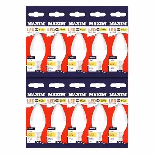 Maxim Pack of 10 Warm White LED Filament Candle Bulbs, E14 Screw Fitting, 8W (60W Equivalent)